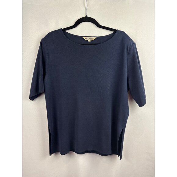 Women’s Howard Wolf Escape Size Large Navy Short Sleeve Blouse - Picture 1 of 4